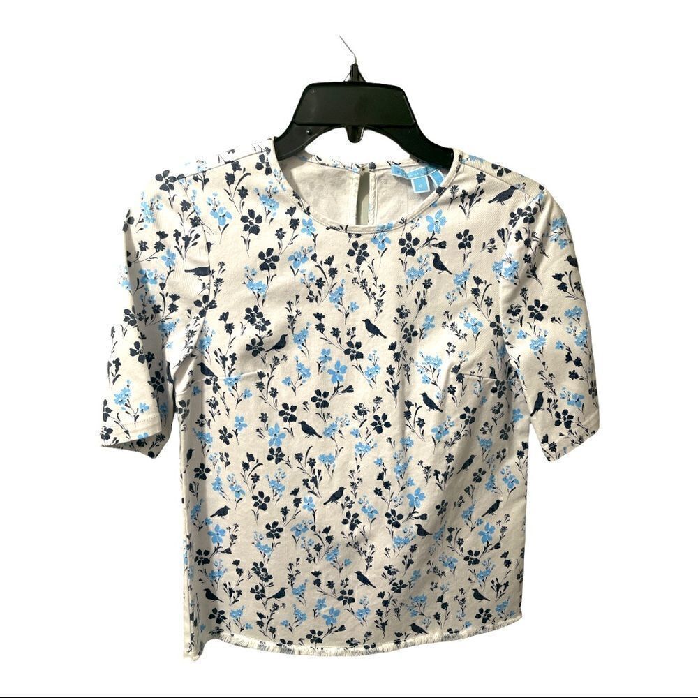 DRAPER JAMES PRINTED DENIM POPOVER TOP (Sz0)